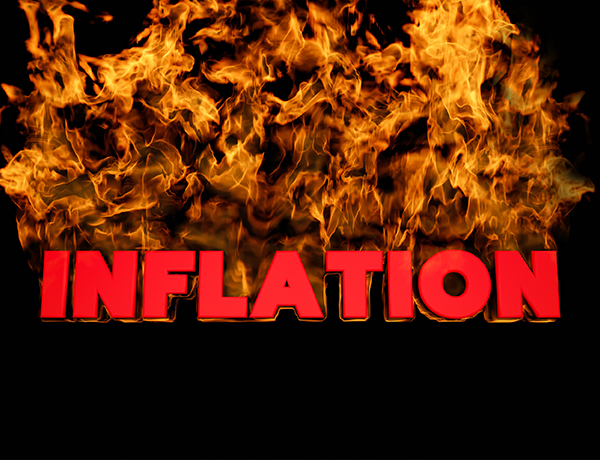 the word inflation is surrounded by flames on a black background.