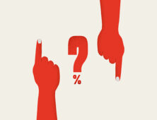a pair of hands pointing at a red question mark.
